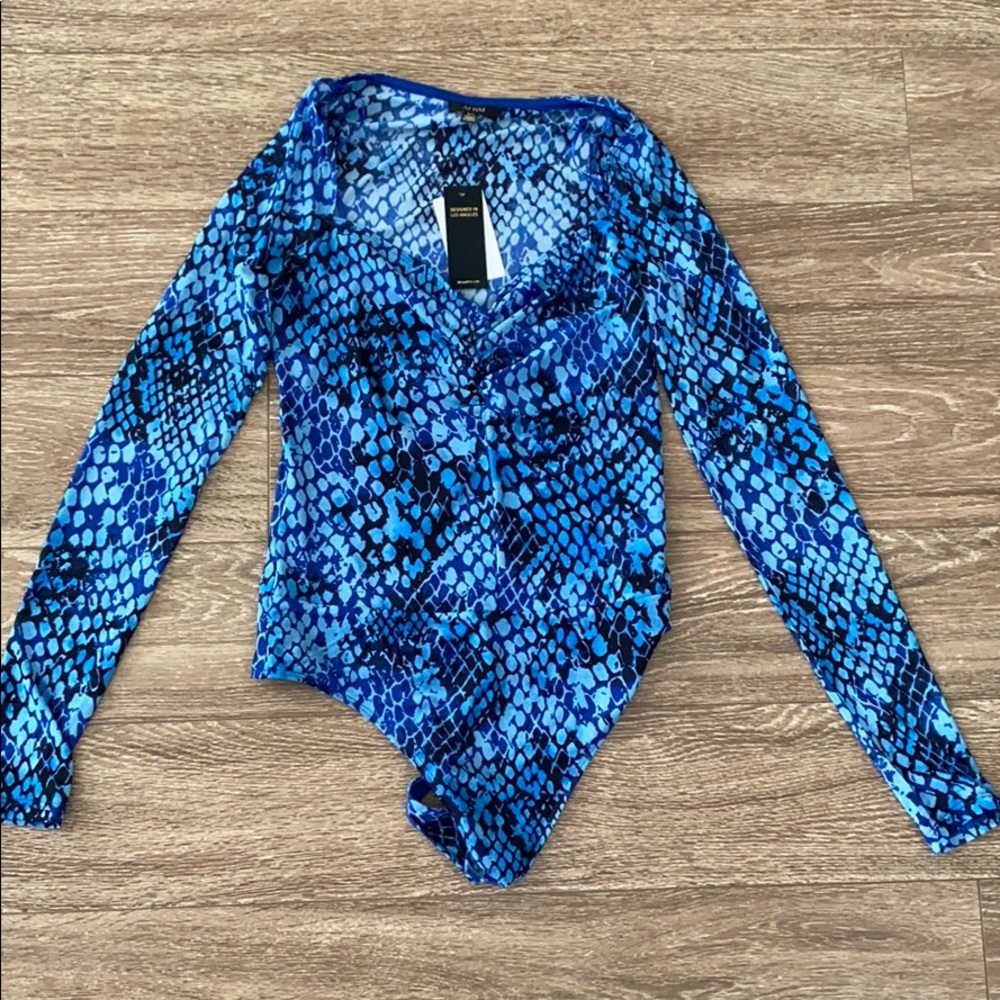 AFRM blue python The Romy thong bodysuit sz small - Picture 2 of 5